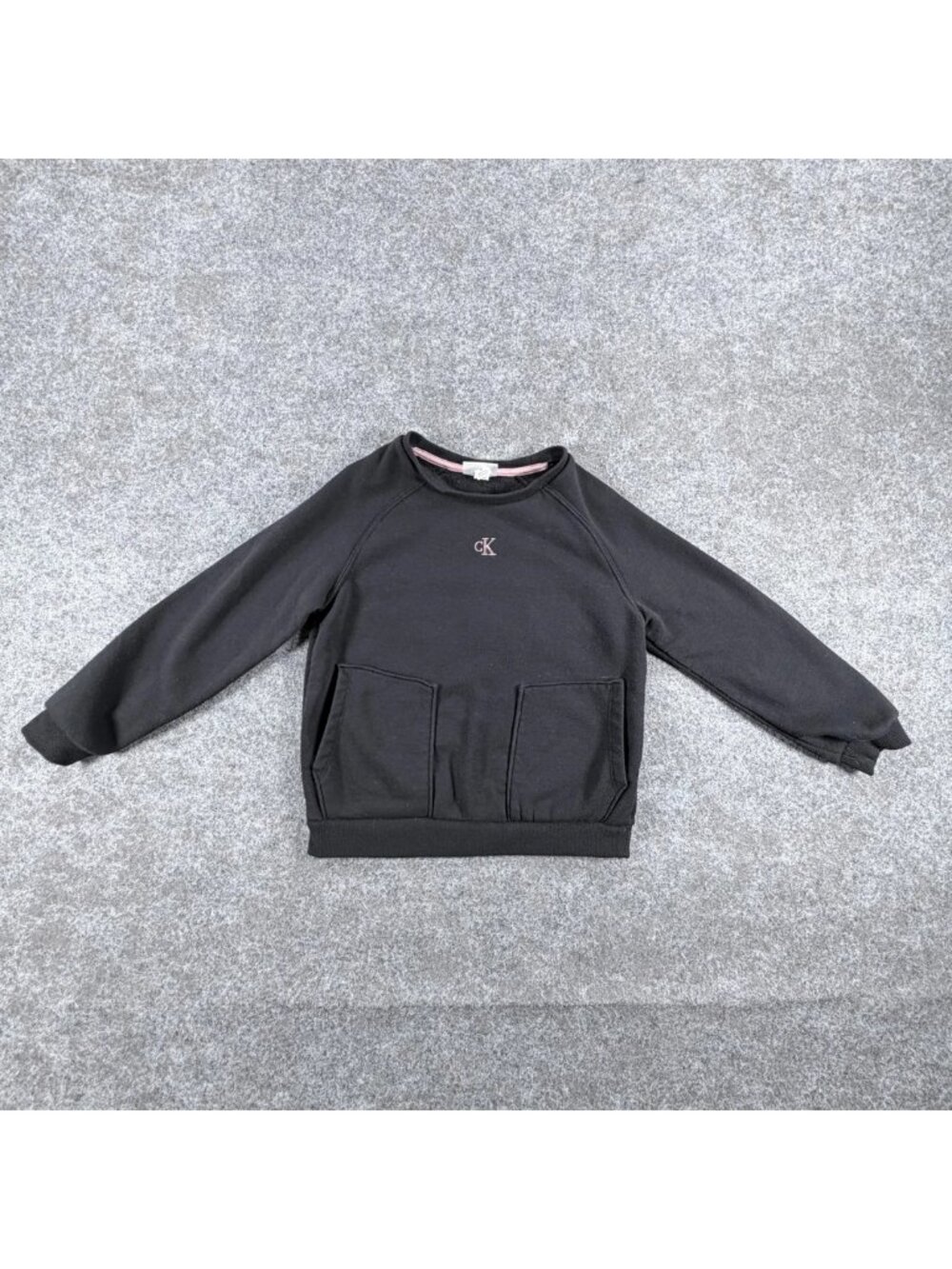 Calvin Klein Pullover Sweatshirt Girls 6 Black Long Sleeve Crew Neck Pocket Logo